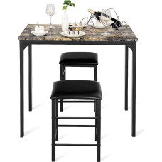FANTASK 3 Piece Dining Table Set for 2, Small Kitchen Table with 2 Faux Leather Backless Stools, Counter Height Table and Chair Set for Kitchen, Bar or Apartment, Space Saving Design