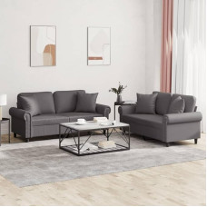 Gecheer 2-Piece Sofa Set Armchair Couch Sofa Living Room Sofa Couch Set Designer Sofa Seating Furniture Upholstered Furniture with Cushion Grey Faux Leather