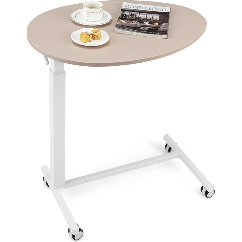 LIFEZEAL Height-adjustable side table with wheels, care table, bed table, C shape with air levers, mobile side table, sofa table for kitchen, dining room, living room, max. 75 kg, 70 x 50 x 74-108 cm