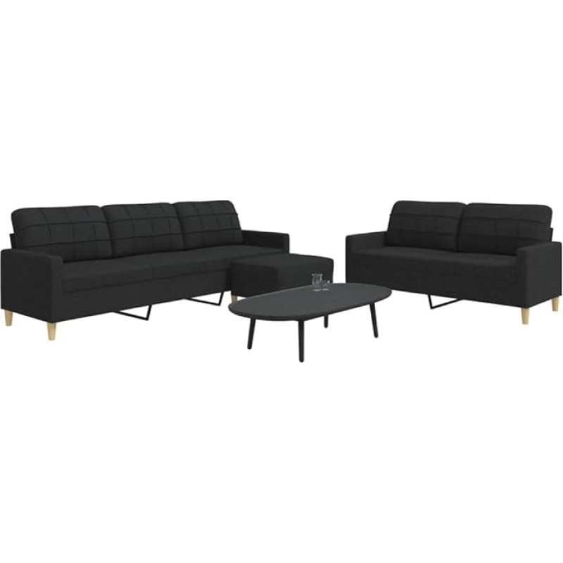 Homgoday Sofa-Set mit Fußhocker, 3-teilig, schwarzer Stoff