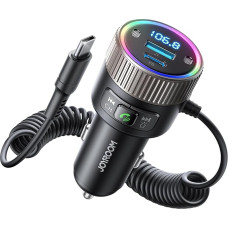 JOYROOM 2024 Latest 5.4 Bluetooth Adapter Car 60 W [PD 30 W & USB-C Spiral Cable 30 W] FM Transmitter for Car Hi-Fi Music Player, Hands-Free Calling, Dual Microphone, LED Light, U-Disk