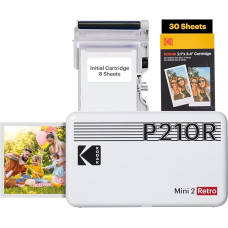 KODAK Mini 2 Retro 4PASS Mobile Photo Printer 5.3 x 8.6 cm Pack of 68 Sheets White