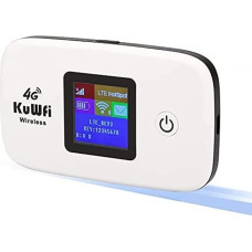 KuWFi Mobile WLAN Router, 4G LTE Router for SIM Cards (4G/LTE up to 150 Mbit/s Download/50 Mbit/s Upload, Hotspot, 2400 mAh Battery, 10 Simultaneous Device Connection) for Business Trips and Holidays