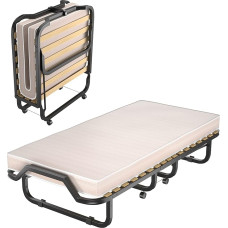COSTWAY 90 x 200 cm Guest Bed with Memory Foam Mattress, Foldable Single Bed, Sturdy Metal Bed up to 120 kg, Folding Bed on Wheels, Folding Bed for Camping & Guest Room, Portable Bed (Beige)