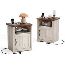 LINSY HOME Bedside Table Set of 2, 48 cm Wide Wooden Side Table with Socket, Bedside Cabinet for Bedroom, Living Room, Couch with USB Ports and Sockets, Bedside Table with Storage Space, 48 x 40 x 60