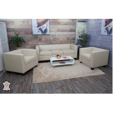 Mendler Lille 3-1-1 Sofa Set Lounge Sofa Cream Leather