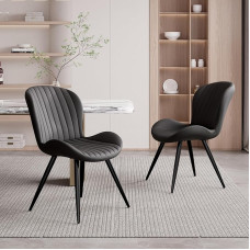 Hawthyhome Dining Room Chairs, Set of 2, Kitchen Chairs, Dining Room, Living Room, Ergonomic Chair, Armrest Chair, Upholstered Chair, Waterproof Material, Metal Legs, Black