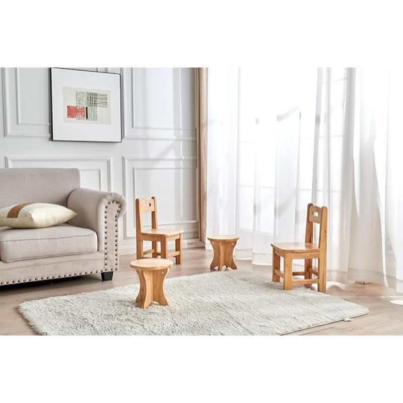 Kids Rubber Wood Chair Solid Wood Kids Nursery Home Furniture Team Set (4 Pieces)