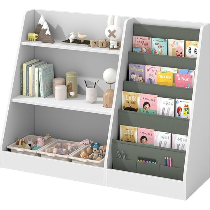 Children's Shelf with 4 Shelves and 3 Open Compartments, Bookcase for Kids, Nursery Shelf, Bookcase Storage Shelf for Kids, Toy Organiser for Playroom, 80 x 30 x 67.5 cm (White)