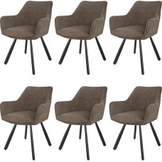 LEWE Dining Room Chairs Set of 6 Rotatable 180° Swivel Chairs, Ergonomic Upholstered Chairs, Kitchen Chairs with Armrest, Metal Legs, Short Pile Fabric for Dining Room, Living Room, Bedroom, Brown