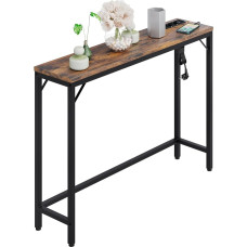 HAUSPROFI Narrow Console Table with Socket and USB Connection, 100 x 23 x 80 cm, Side Table, Hallway Table, Small Exhibition Table, Sofa Table, Vintage Brown/Black, for Hallway, Foyer, Living Room,