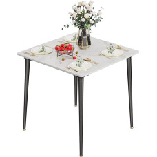 FATIVO Dining Table Small Kitchen Table Marble for 2 People, Dining Room Table Simple Living Room Dining Table White High Gloss Tables for Dining Room Restaurant Metal Table Legs 80 x 80 cm