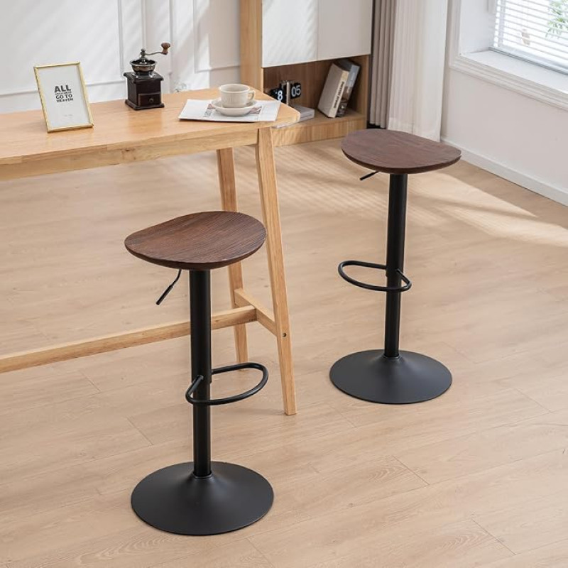 Kidol & Shellder Bar Stool Brown Solid Wood Height Adjustable 360° Rotatable Sturdy Metal Frame Easy to Assemble Industrial Modern Home Kitchen Counter