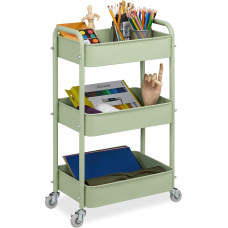 Relaxdays Rolling Trolley, 3 Levels, Serving Trolley, Kitchen Trolley, Bathroom & Office, Rolling Shelf, 71.5 x 43.5 x 29.5 cm, Craft Trolley, Green