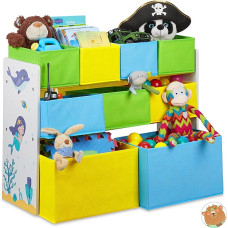 Relaxdays Children's Shelf with 9 Fabric Boxes, Mermaid Children's Motif, Toy Shelf Organiser, HBT 66 x 82.5 x 29.5 cm, Colourful