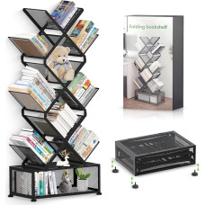 Gintan Bookcase, Tree Shape, Standing Shelf, 9 Levels, Corner Shelf, Space-Saving, DVD Shelf, Desktop Filing Shelf, Storage Shelf, Bedroom, Living Room, Home Office and Desktop Home Office