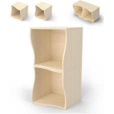 sarben Bookcase, Modular Cube Shelf, Standing Shelf, Wavy Design, Freely Combinable, Set of 2, Wood Colour Bookcase, Storage Shelf for Office, Study, Living Room, Bedroom