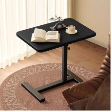 AHSBND Side Table Height Adjustable Small Coffee Table Laptop Table: C Shape 360° Rotating Wooden Sofa Table with Wheels for Sofa Bed Modern Living Room Bedroom (Black)