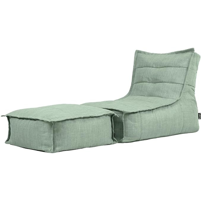 Icon Dolce Outdoor Bean Bag Lounger with Stool for Adults, Sage Green, Bean Bag with Filling, Water-Repellent Fabric, Comfortable Chair for Living Room, Lounge, Bedroom, Garden, Patio