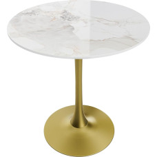 FATIVO Dining Table Round Kitchen Table Marble: White Dining Room Table Small Scandinavian Dining Table Diameter 76 cm Round Table Luxury High Gloss Tables for Dining Room Restaurant Cafe Gold Metal