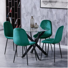 GOLDFAN Dining Table with 4 Chairs Dining Table Round Glass Kitchen Table Dining Room Chair Velvet 80 cm Green