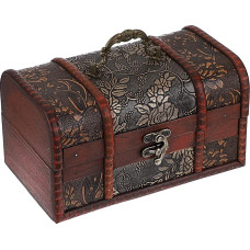 IGNPION Wooden Pirate Treasure Chest Floral Vintage Style Gift Box for Decorative Jewellery and Jewellery Storage Coin Collection Letter (Medium)