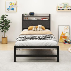 VERFARM Upholstered Bed 90 x 200 cm Bed Frame Single Bed Double Bed Design Bed with Slatted Frame Strong Steel Slat Holder Bed Frame 90 x 200 cm Padded Bed Frame Youth Bed