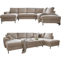 Cord Sofa U-Shape with Sleep Function - Corner Sofa with Sleep Function and Bed Box, Living Landscape U-Shape, XXL Couch U Shape, Big Sofa XXL, Corner Couch with Sleep Function and Bed Box, Corner