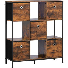 WOLTU Standing Shelf, Bookcase, Shelf with 4 Open Compartments, 5 Non-Woven Fabric Drawers, Standing Shelf with Metal Frame, for Living Room, Office, Study, Hallway, Kitchen, Vintage Brown, 90 x 30 x