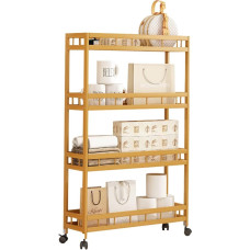 TIE-DailyNec Kitchen Island Trolley on Wheels Serving Trolley Bamboo Trolley with 4 Levels Small Kitchen Trolley for Kitchen Serving Bar Versatile (60 x 18 x 96 cm)