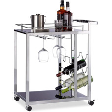 Relaxdays Baron Glass Serving Trolley, Design, Wine Rack for 6 Bottles, HxWxD: 75 x 40 x 70 cm, Kitchen Cart, Black, Steel 70x40x75 cm