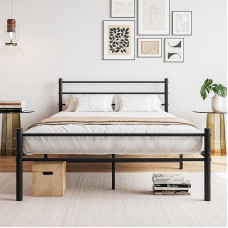 FOUBAM Bed 120 x 200, Metal Bed Frame with Slatted Frame, Double Bed/Single Bed, Bed Frame with Headboard, Bed Frame Guest Bed, Youth Bed for Bedroom, Guest Room, Black