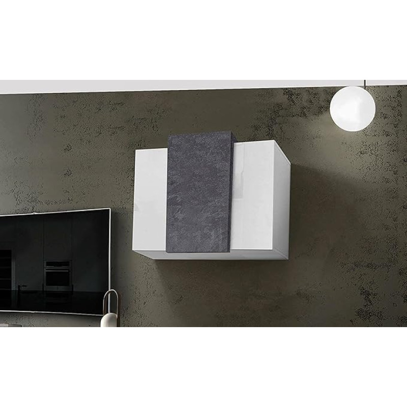 Dmora Wall Cabinet Made in Italy with 3 Doors, Hanging Living Room Furniture, 90 x 38 x 66 cm, Glossy White and Ash Grey