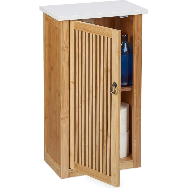Relaxdays Bathroom Cabinet, Wall Cabinet with Shelf, H x W x D: 60 x 34.5 x 21 cm, Bamboo & MDF, Natural/White
