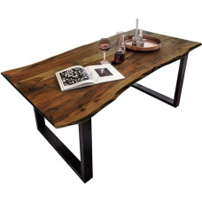 SAM Quinn Dining Room Table 120 x 80 cm Real Wane, Walnut Coloured, Solid Acacia Wood Dining Table with Metal Legs, Black