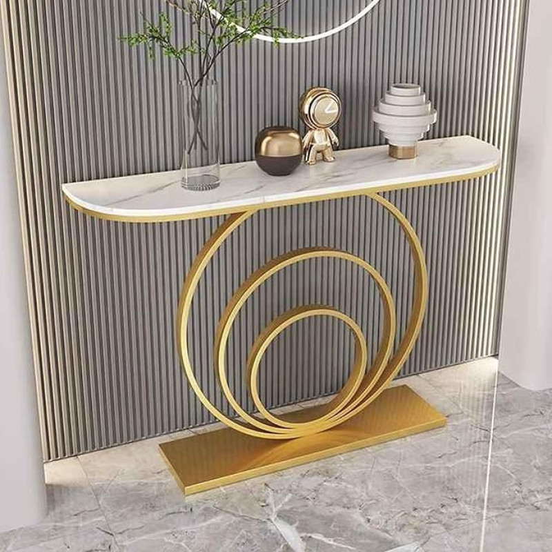 Moderner schmaler Eingangstisch für Wohnzimmer, 100,1 cm Konsolen-Sofatisch mit geometrischem Metallrahmen, stilvoller Flur Foyertisch (weiß) – perfekt für kleine Räume