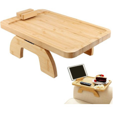 MAHIONG 38.8 x 24.8 x 2cm Rectangular Sofa Arm Tray, Foldable Sofa Tray with Rotating Mobile Holder, Bamboo Couch Arm Table for Eating, Cups, Drinking