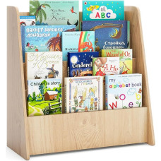 COSTWAY Children's Shelf with 4 Shelves, Bookcase for Kids, Newspaper Rack, Storage Shelf for Children's Room, Playroom, 57.5 x 26.5 x 59 cm (Natural)