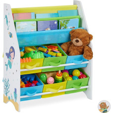 Relaxdays Children's Shelf, Sea Motif, 6 Boxes, 2 Compartments, Children's Room, Toy Storage, HBT 74 x 62 x 31.5 cm, Colourful