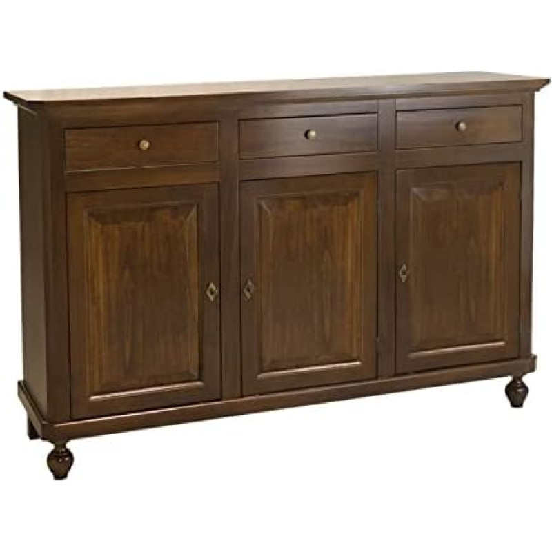 Mar.c.a. Design - Sideboard Dark Walnut Poplar Wood Shabby Chic Arte Povera Living Room Furniture with 3 Doors Made in Italy cm 150 x 43 x 98 h