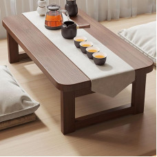 Folding Solid Wood Bay Window Table - Cute Modern Coffee Table for and Bedside Table, Low Height, Perfect for Floor Seating and Small Spaces, Walnut Finish