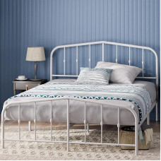 Zinus Heidi Super King Bed Frame - Bed 180 x 200 cm - 30 cm Height - Metal Platform Bed Frame with Headboard and Footboard - White