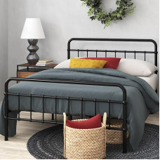 Zinus Florence Bed 90 x 190 cm - 30 cm High - Single - Metal Platform Bed with Headboard and Footboard - Black