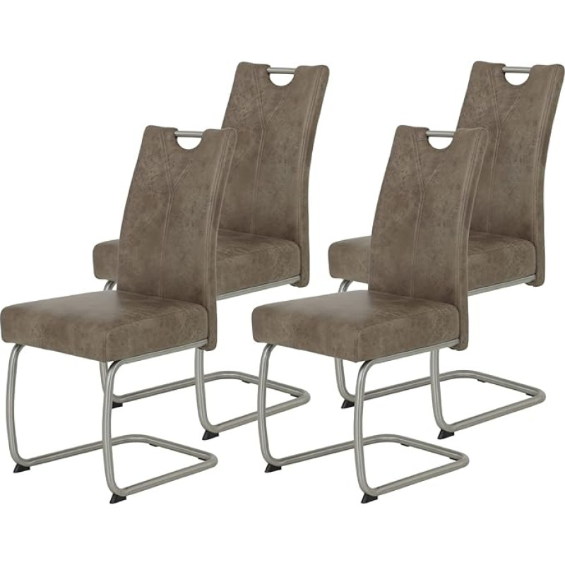 Apollo Sophia Dining Room Chairs, Microfibre Mud, Stainless Steel Frame, Comfort Seat Spring Basket, 140 kg Load Capacity, Set of 4