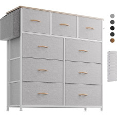 PURFINO Chest of Drawers with Fabric Drawers - Canvas Fabric Chest of Drawers with 9 Large Drawers, Label Cards, Side Pocket & Hooks for Living Room, Hallway, Bedroom