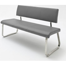 Robas Lund Dining Room Bench with Backrest in Leather, Bench Maximum Load 280 kg, Kitchen Bench Grey