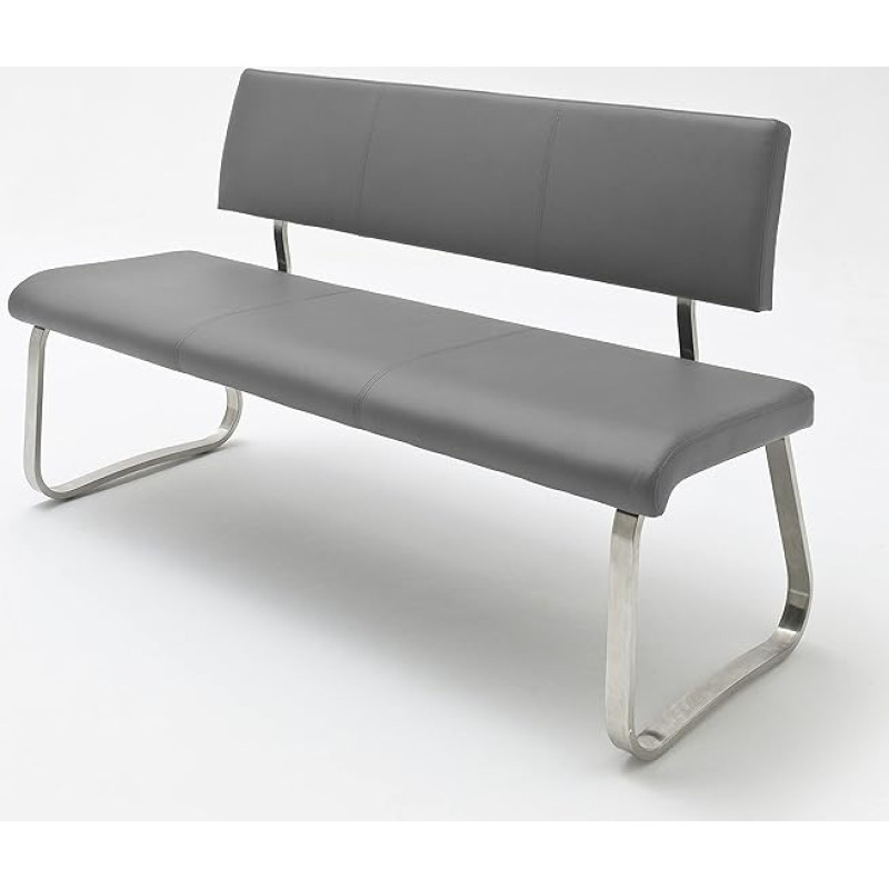 Robas Lund Dining Room Bench with Backrest in Leather, Bench Maximum Load 280 kg, Kitchen Bench Grey