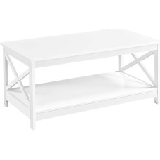 Yaheetech Coffee Table with X-shaped Frame, Sofa Table with Lots of Storage Space, Coffee Table with Shelf, Side Table, 100 cm L × 50 cm W × 45 cm H, White