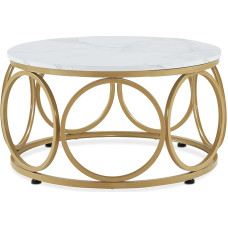 M MCombo Round Wooden Coffee Table, Modern Sofa Table, Small Coffee Table, Metal Frame, Side Table for Living Room, Diameter 80 cm, 2102