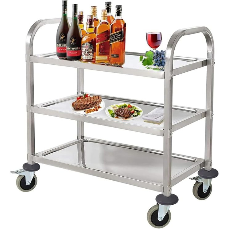 3 Tier Stainless Steel Kitchen Trolley Storage Trolley Catering Trolley Serving Trolley 72 x 40 x 82 cm Utility Trolley with Locking Wheels Kitchen Trolley Trolley on Wheels